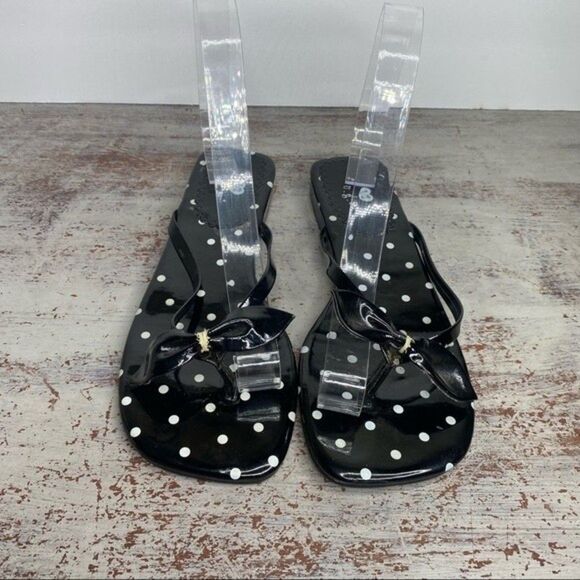 Vintage Y2k 2000s black white polka dot sandals 7.5 square toe - Picture 2 of 9